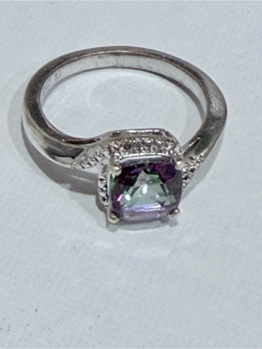925 Sterling Silver Mystic Topaz Cushion Cut Halo Ring - Size 6